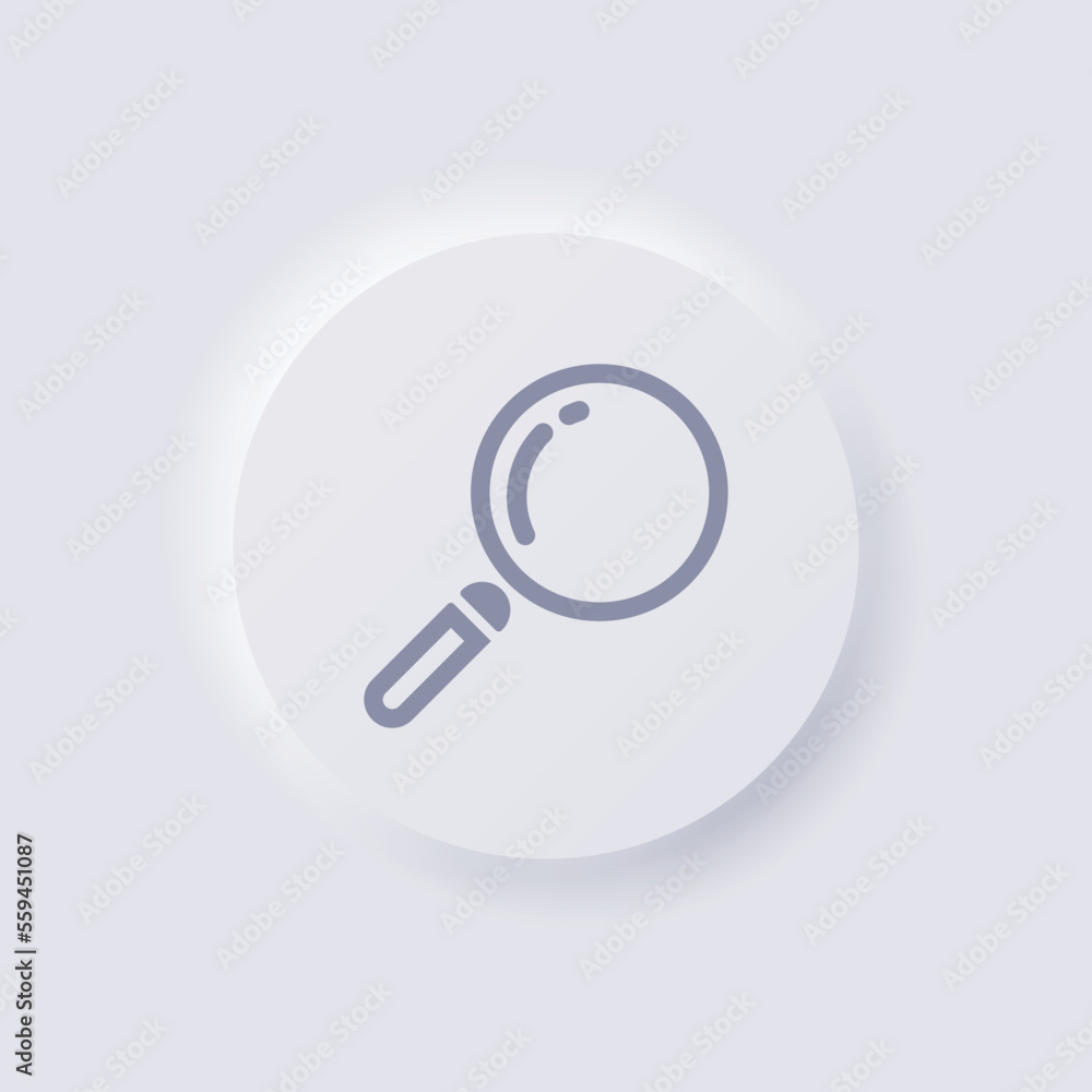 Magnifying Glass icon, White Neumorphism soft UI Design for Web design, Application UI and more, Button, Vector. Magnifying Glass icon, White Neumorphism soft UI Design for Web design, Application UI and more, Button, Vector.