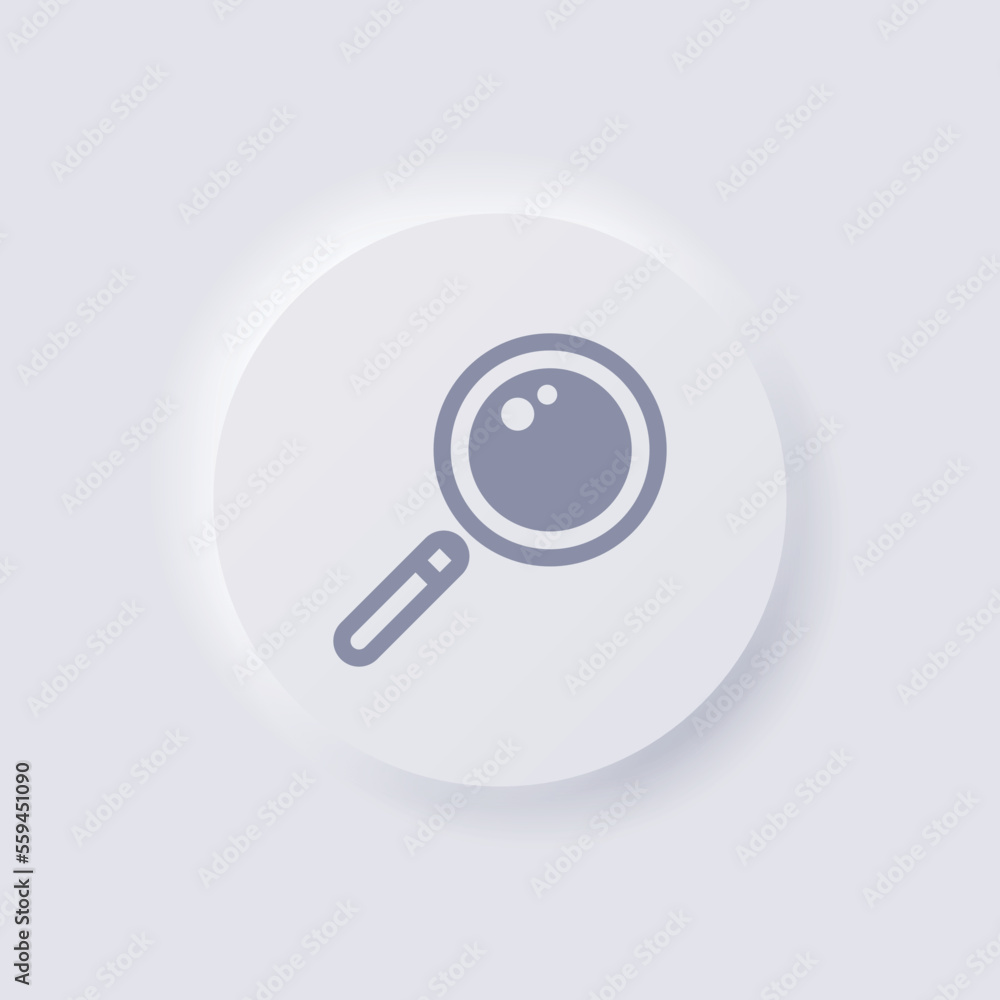 Magnifying Glass icon, White Neumorphism soft UI Design for Web design, Application UI and more, Button, Vector. Magnifying Glass icon, White Neumorphism soft UI Design for Web design, Application UI and more, Button, Vector.