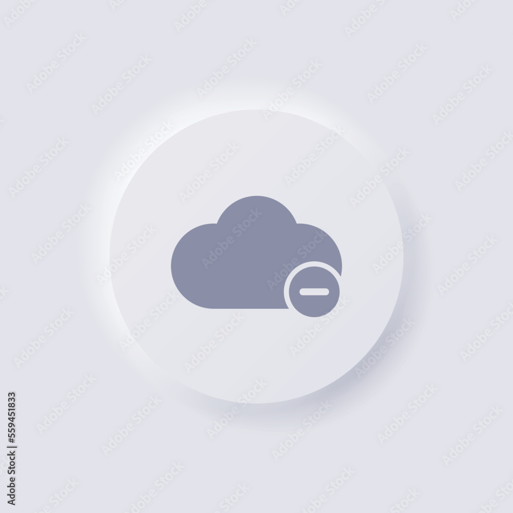 Cloud icon with minus symbol, White Neumorphism soft UI Design for Web design, Application UI and more, Button, Vector. Cloud icon with minus symbol, White Neumorphism soft UI Design for Web design, Application UI and more, Button, Vector.