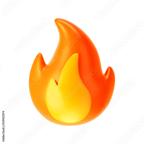 3d fire flame icon isolated on white background. Render of fire emoji, energy and power concept. 3d cartoon simple vector illustration