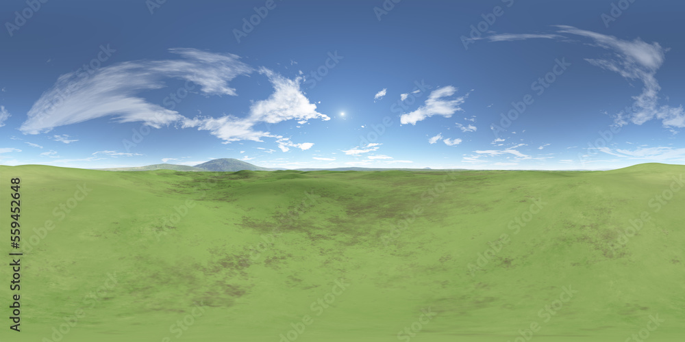 green field blue sky spherical HDRI, environment map ,360 panorama, 3d rendering green field blue sky spherical HDRI, environment map ,360 panorama, 3d rendering