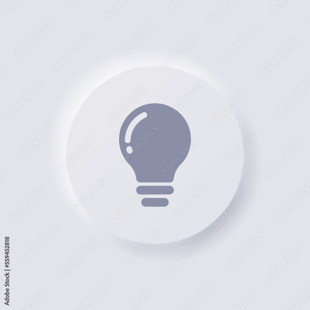 Lightbulb icon, White Neumorphism soft UI Design for Web design, Application UI and more, Button, Vector. Lightbulb icon, White Neumorphism soft UI Design for Web design, Application UI and more, Button, Vector.