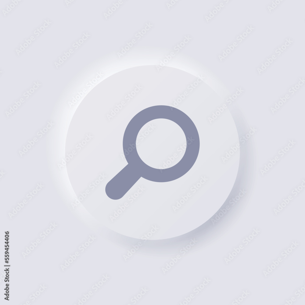 Magnifying Glass icon, White Neumorphism soft UI Design for Web design, Application UI and more, Button, Vector. Magnifying Glass icon, White Neumorphism soft UI Design for Web design, Application UI and more, Button, Vector.