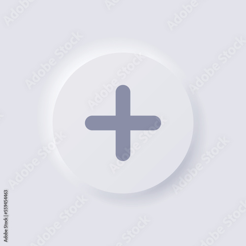 Plus sign icon, White Neumorphism soft UI Design for Web design, Application UI and more, Button, Vector.