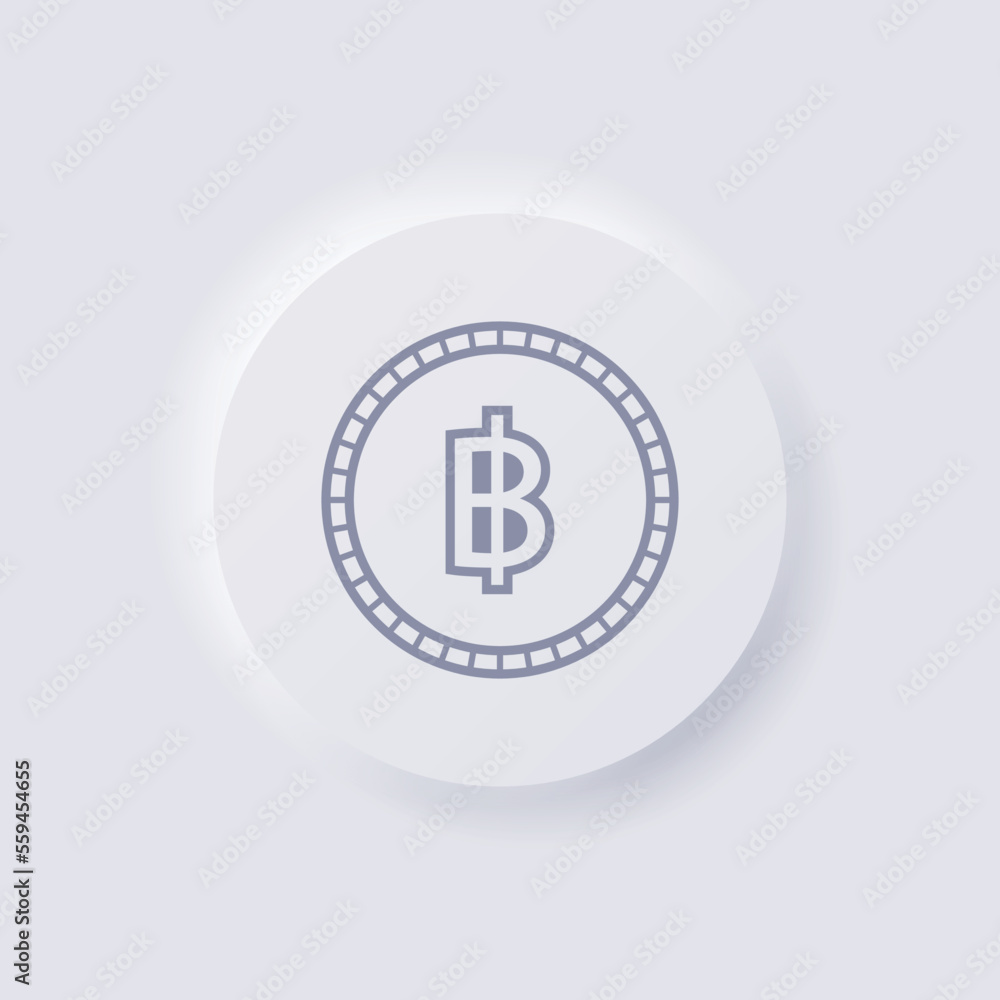Thai Baht, White Neumorphism soft UI Design for Web design, Application UI and more, Button, Vector. Thai Baht, White Neumorphism soft UI Design for Web design, Application UI and more, Button, Vector.
