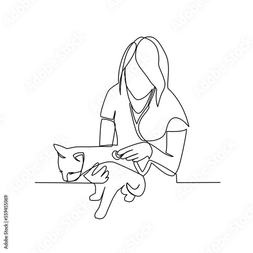 Vector illustration of a veterinarian treating a cat