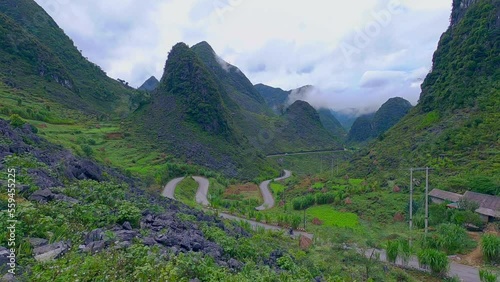 Timelapse of Mapileng pass with flying clouds in Meo Vac district, Ha Giang province, Vietnam. photo