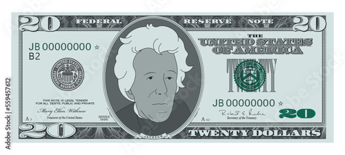 US Dollars 20 banknote -American dollar bill cash money isolated on white background.