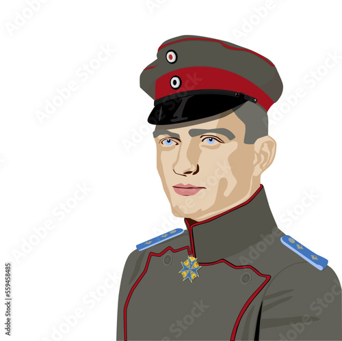 Manfred von Richtofen, The Red Baron, German World War I fighter pilot ace, 1892 - 1918, color vector illustration