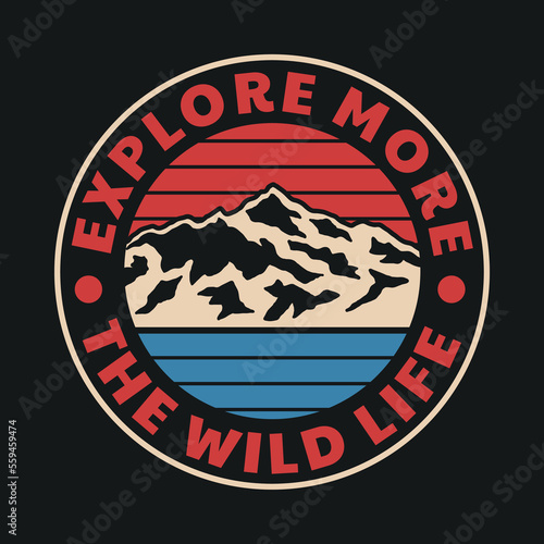 Mountain with Striped Sky and Sea Illustration Outdoor Vector Artwork with A Slogan on Black Background For Apparel and Other Uses