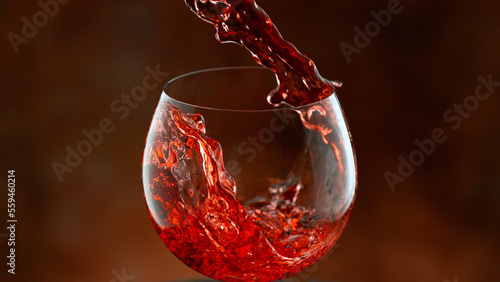 Close-up of pouring red wine in cellar, macro shot
