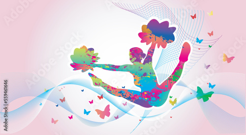 Cheerleading logo design. Colorful sport background. Vector illustration.