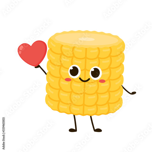 Corn cartoon vector. Cute vegetable vector character isolated on white. Corn mascot.