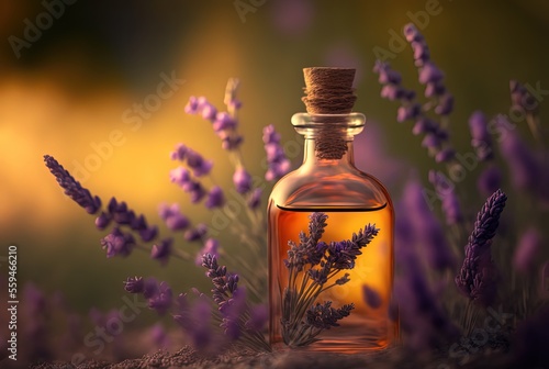 illustration of spa skin care product   lavender flowers extract or essence oil