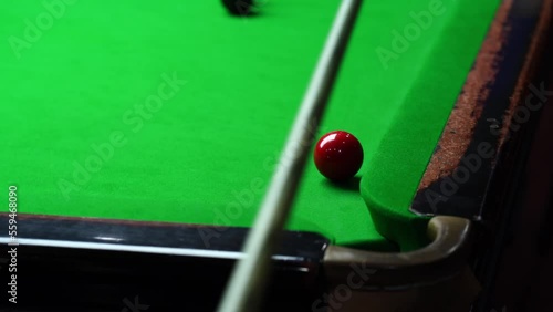 Close up of Snooker shooting on snooker table