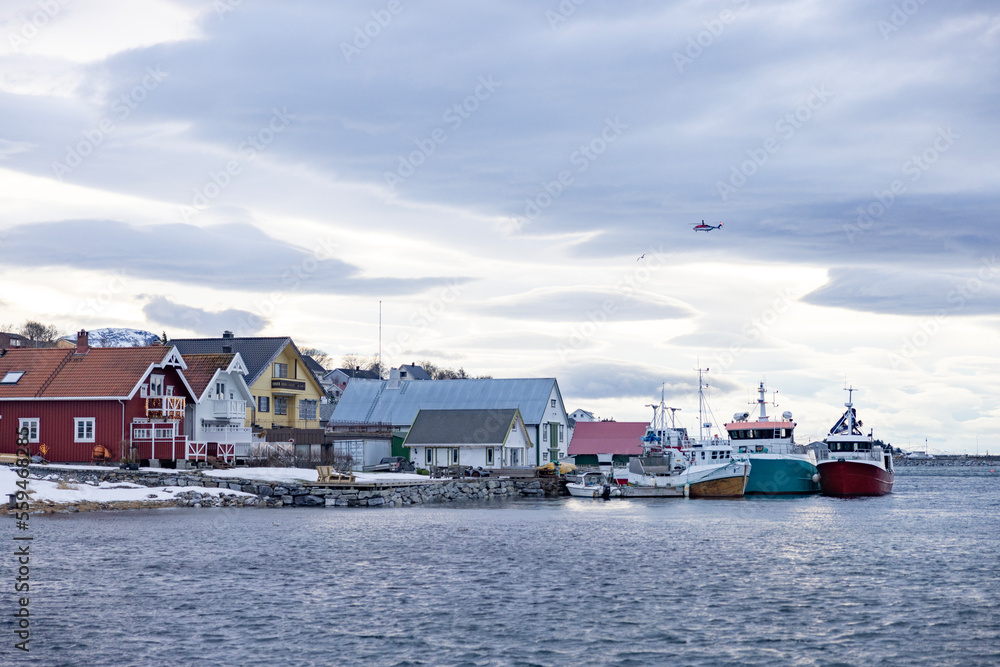 Fishing boats at the quay in Brønnøysund, Helgeland, Norway, Europe
