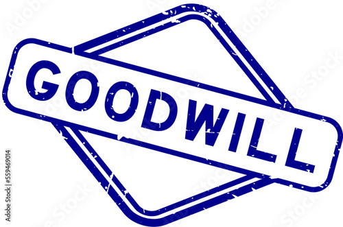 Grunge blue goodwill word rubber seal stamp on white background