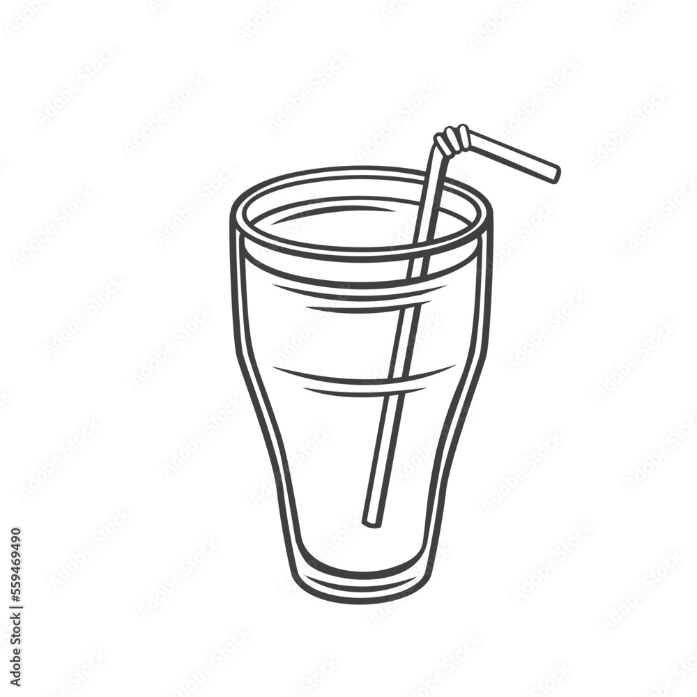 Glass of water with drinking straw hand drawing Vector Image