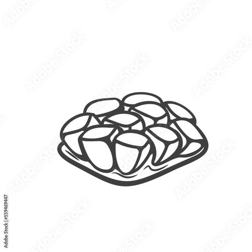 Pomegranate slice line icon vector illustration. Hand drawn outline garnet fruit cut in piece with seeds and skin, ripe pomegranate wedge with juicy grains for eating, making juice or smoothie
