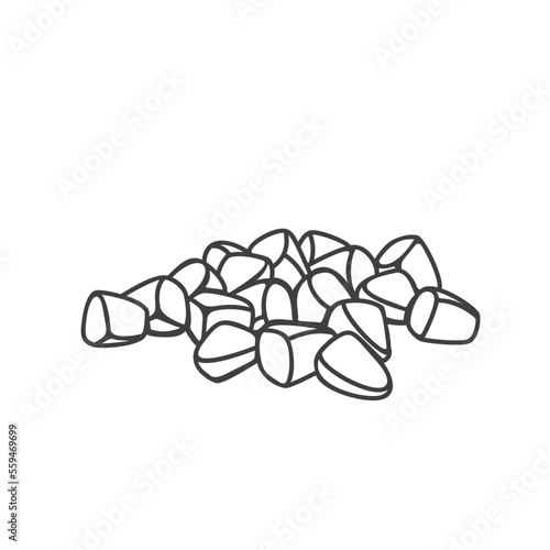 Pomegranate seeds line icon vector illustration. Hand drawn outline pile of scattered fresh garnet fruit grains, ripe juicy pomegranate seeds for juice, summer organic ingredient for natural dessert