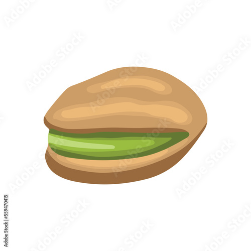 Separate colored flat realistic roasted pistachio nut in nutshell isolated on white background. Salty delicious organic food, nutshells. peeled. Food package, traditional snack, green, beer gourmet.