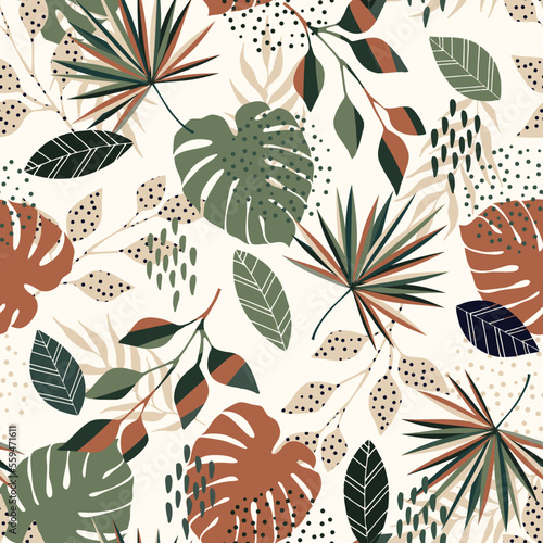 Tropical palm leaves seamless vector pattern on the white background. For wrapping paper. Ideal for wallpaper, surface textures, textiles.