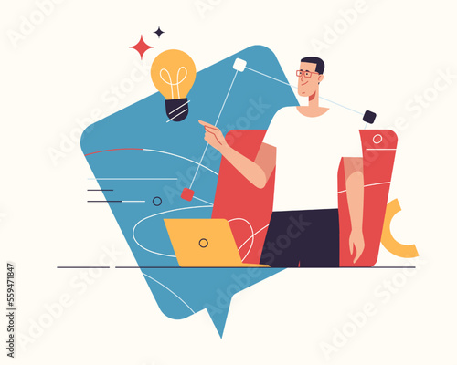 Vector illustration on the subject of creativity, generating innovative ideas, imagination and inspiration