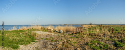 Baltic Sea coastscape on a sunny day (panoramic view) - Beka Nature Reserve - Puck Bay, Pomerania, Poland
