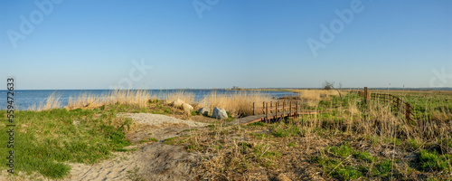 Baltic Sea coastscape on a sunny day (panoramic view) - Beka Nature Reserve - Puck Bay, Pomerania, Poland