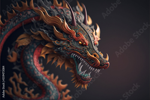 Chinese dragon illustration on black background, Chinese new year art, computer generated © Art Gallery