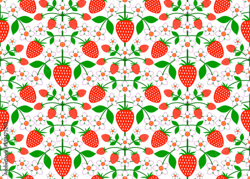 いちご模様のシームレスパターン、イチゴ模様のリピートパターン、苺の背景イラスト