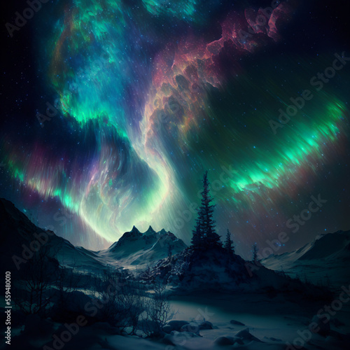 Aurora Borealis Landscape  Winter Iceland  Generative ai