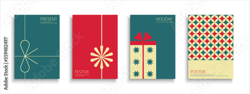 Set of holiday backgrounds  templates  placards  brochures  banners  flyers and etc. Stylish greeting postcards  posters  invitation  covers - gift box design. Creative festive cards