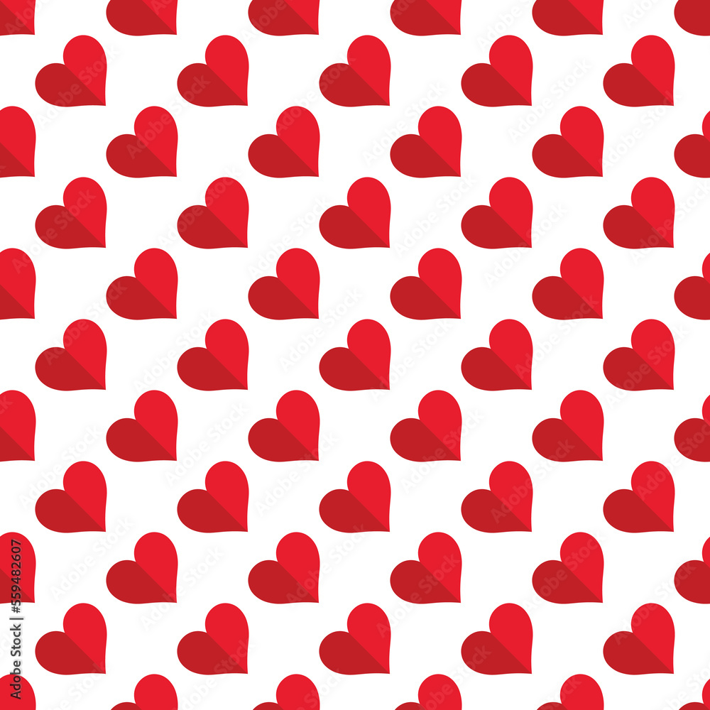 Vector seamless geometric pattern with red hearts. Repeatable background for Valentine`s day. 14 february love print