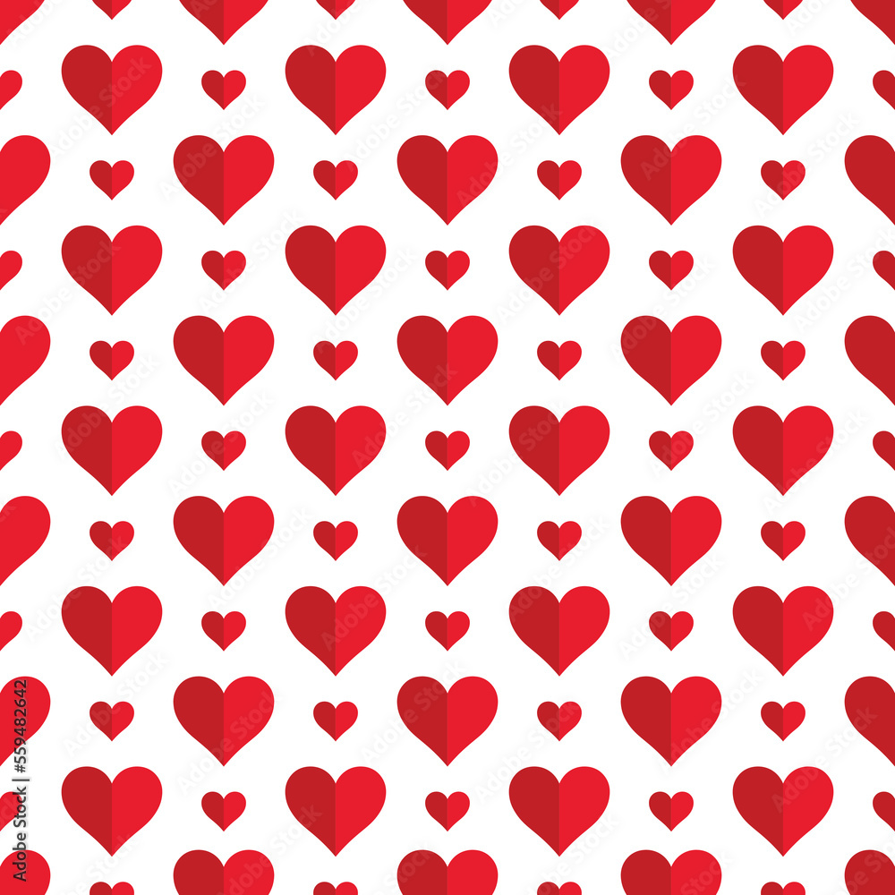 Vector simple seamless pattern with red hearts. Creative background for Valentine`s day. Trendy love print. 14 february concept