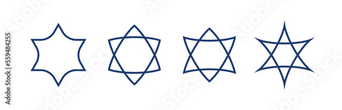 Set of six-pointed Jewish stars with a distorted convex shape vector illustration with editable stroke photo