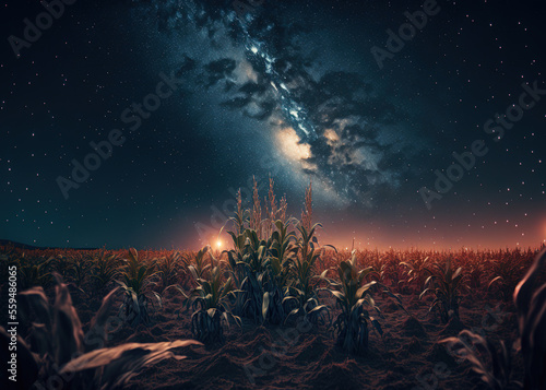 cornfield in the night created with Generative AI technology