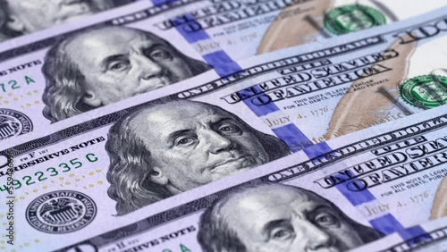 Wallpaper Mural Macro mania 100 US dollar bills. Cash banknotes. texture of Franklin's face. Finance and investment concept. Close-up shot. One hundred usd currency exchange. The rich business economy of the USA Torontodigital.ca