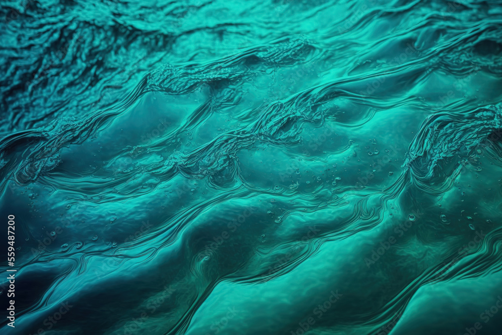 Turquoise vibrant ocean water surface, background and texture. Generative Ai image.