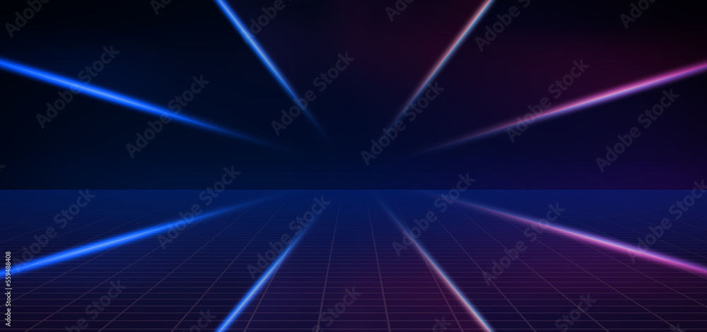 The longitudinal extension of the neon lights and the pavement formed a tunnel space. The longitudinal extension of the neon lights and the pavement formed a tunnel space.