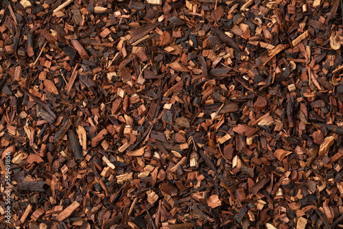 Dried Honeybush tea leaves from South Africa close up full frame as background