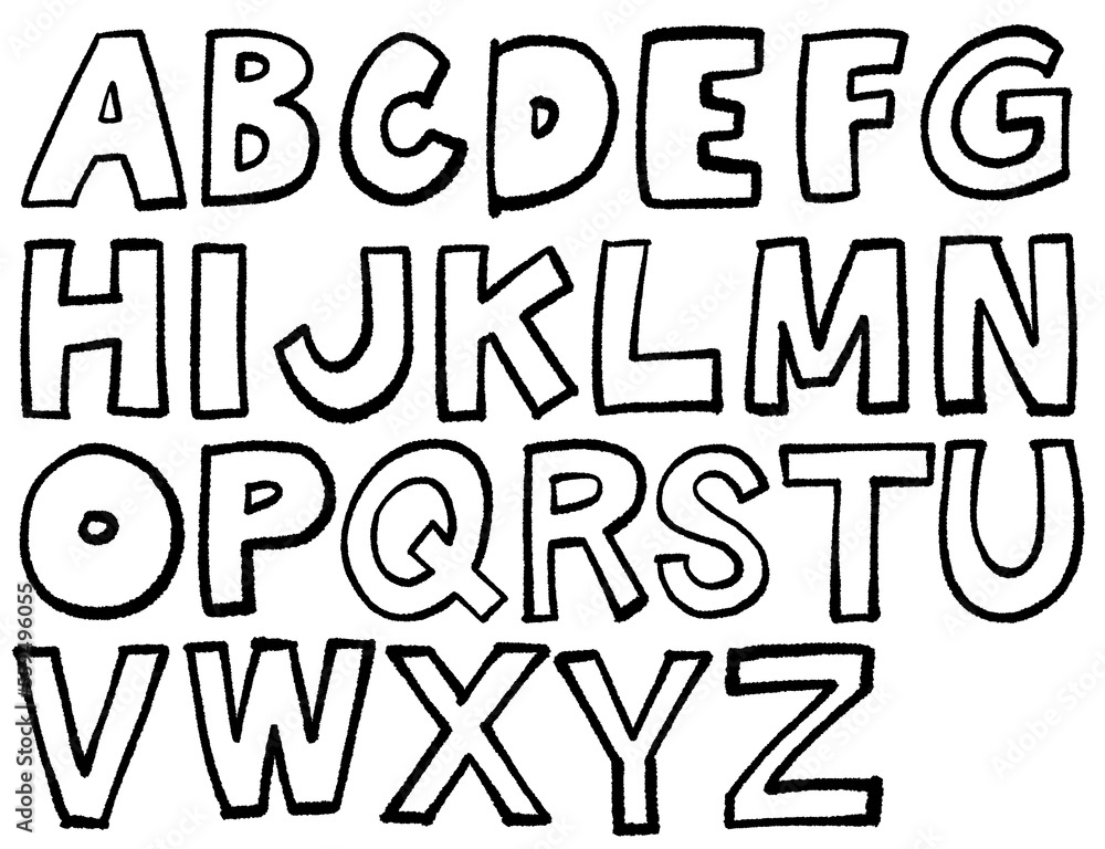 アルファベットの大文字、手書きのラフな袋文字