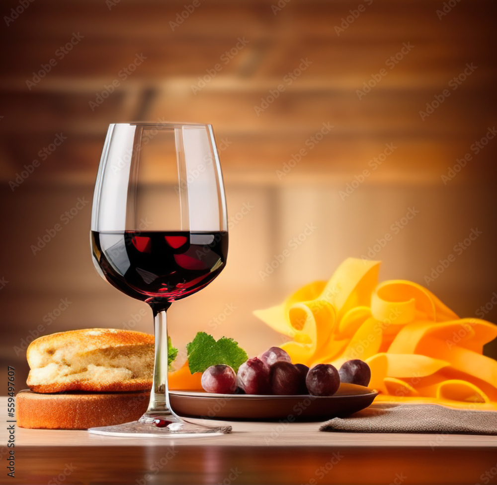 wine glass standing on a wooden table in a cozy winter setting