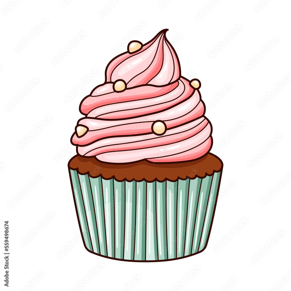 Muffin, vector illustration with cream, isolated muffin, on white background Muffin, vector illustration with cream, isolated muffin, on white background