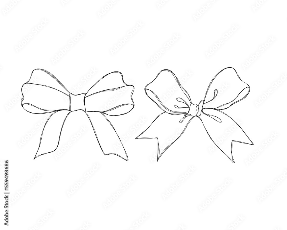 Set of graphical decorative bows. Line art design holiday bows tattoo idea Set of graphical decorative bows. Line art design holiday bows tattoo idea