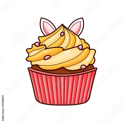 Muffin  vector illustration with cream  isolated muffin  on white background