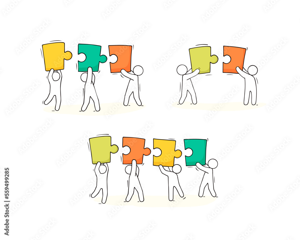 Fototapeta premium People connect puzzle parts. Teamwork, partnership and cooperation concept.