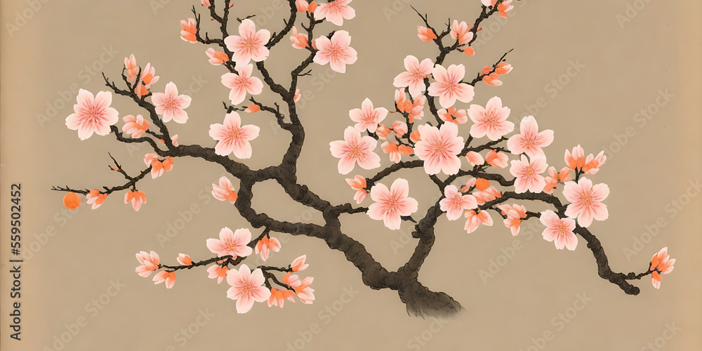 beautiful banner of cherry blossom painting generative ai