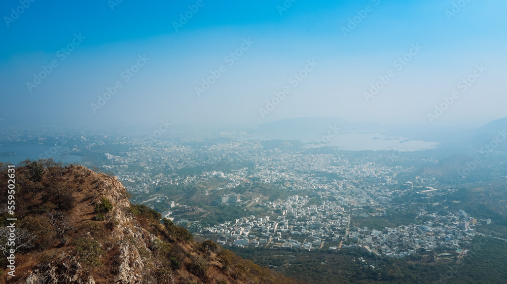 Udaipur, Rajasthan, India 1st January 2023: The Monsoon Palace, SajjanGarh Palace in the city of Udaipur. Forts of Rajasthan. Located on a Bansdara peak of Aravalli hill. Udaipur Tourism.