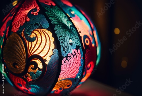 close-up shot of a single Chinese lantern, with the psychic waves emanating from it in a vibrant, colourful display (AI Generated)